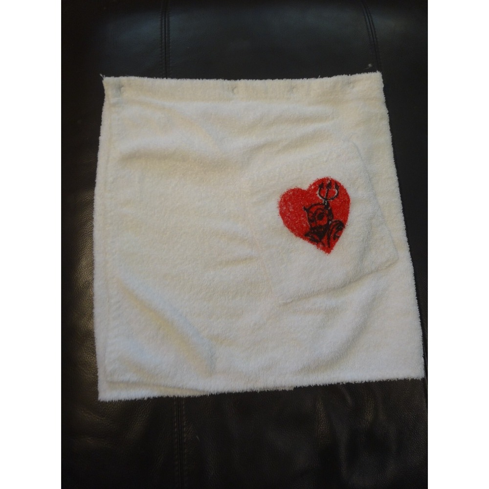 Vintage 1950s JOCKEY Bath Kilt Devil Heart White Terry Cloth Adjustable Size